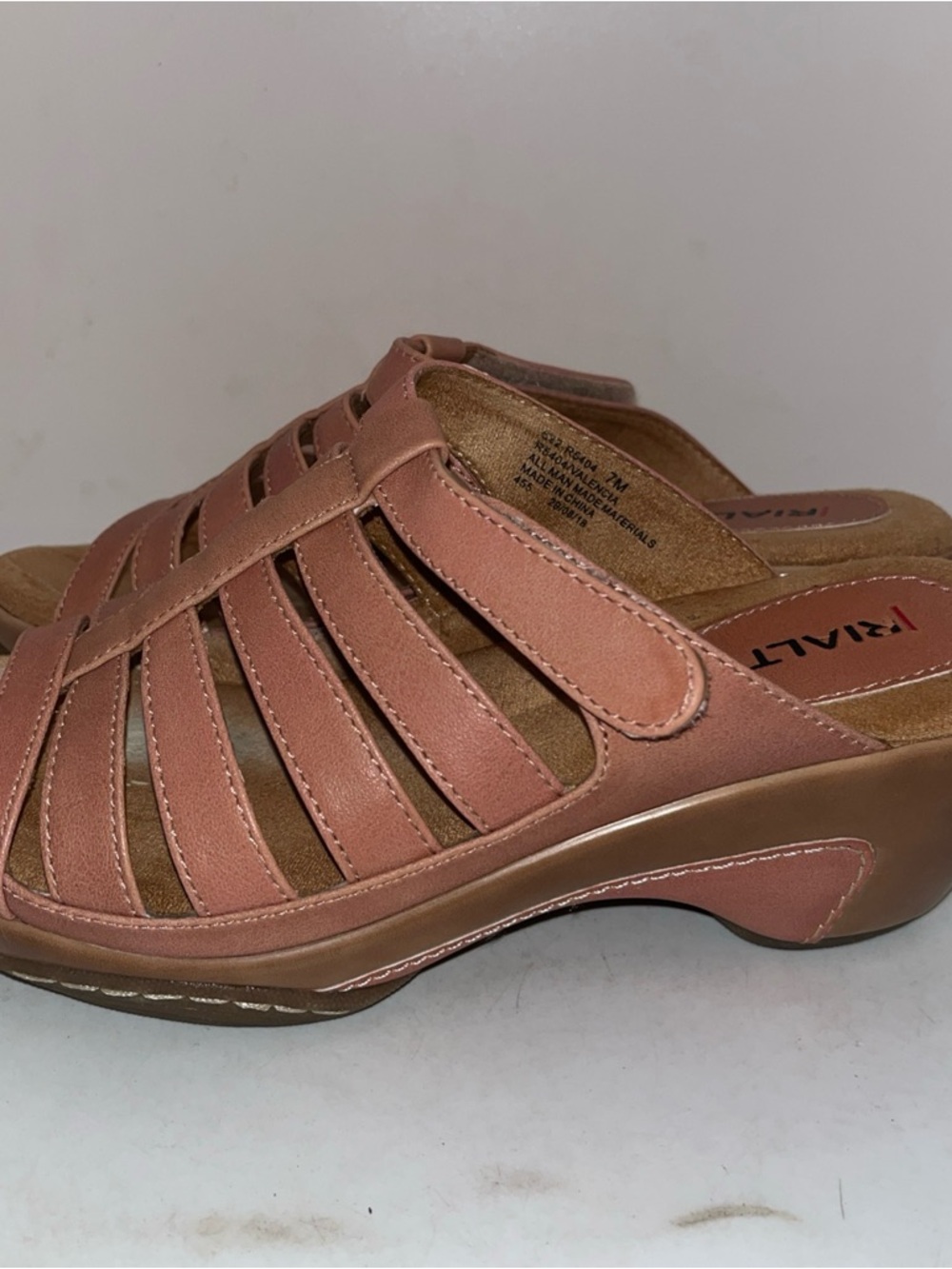 Rialto Sandals Sz 7 M Tan Brown Valencia Strappy Wedge Comfort Slip On - Picture 7 of 9